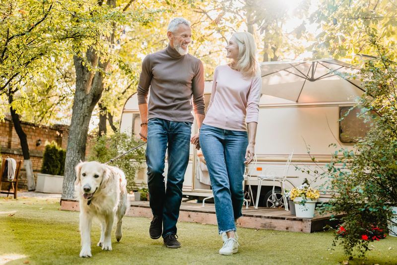 Family Travelling With Dog And Caravan